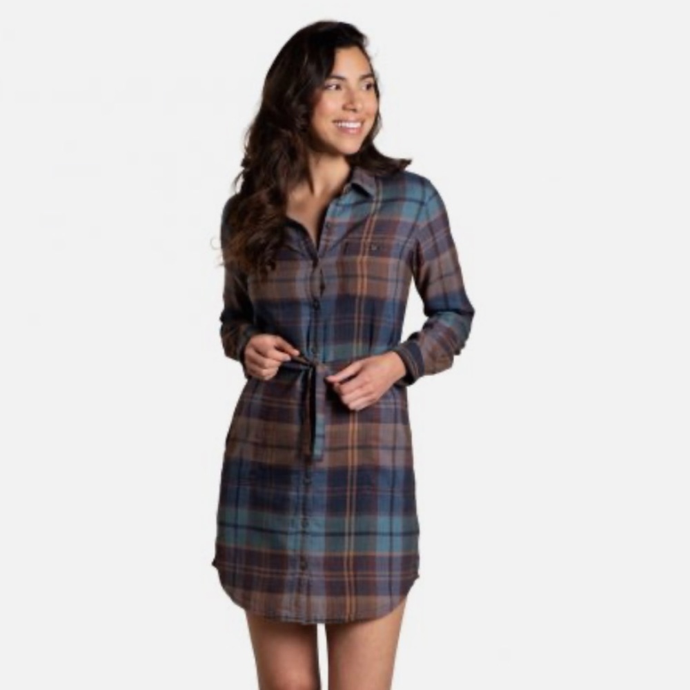 Toad&Co Plaid Mini Dress - Blue and Brown